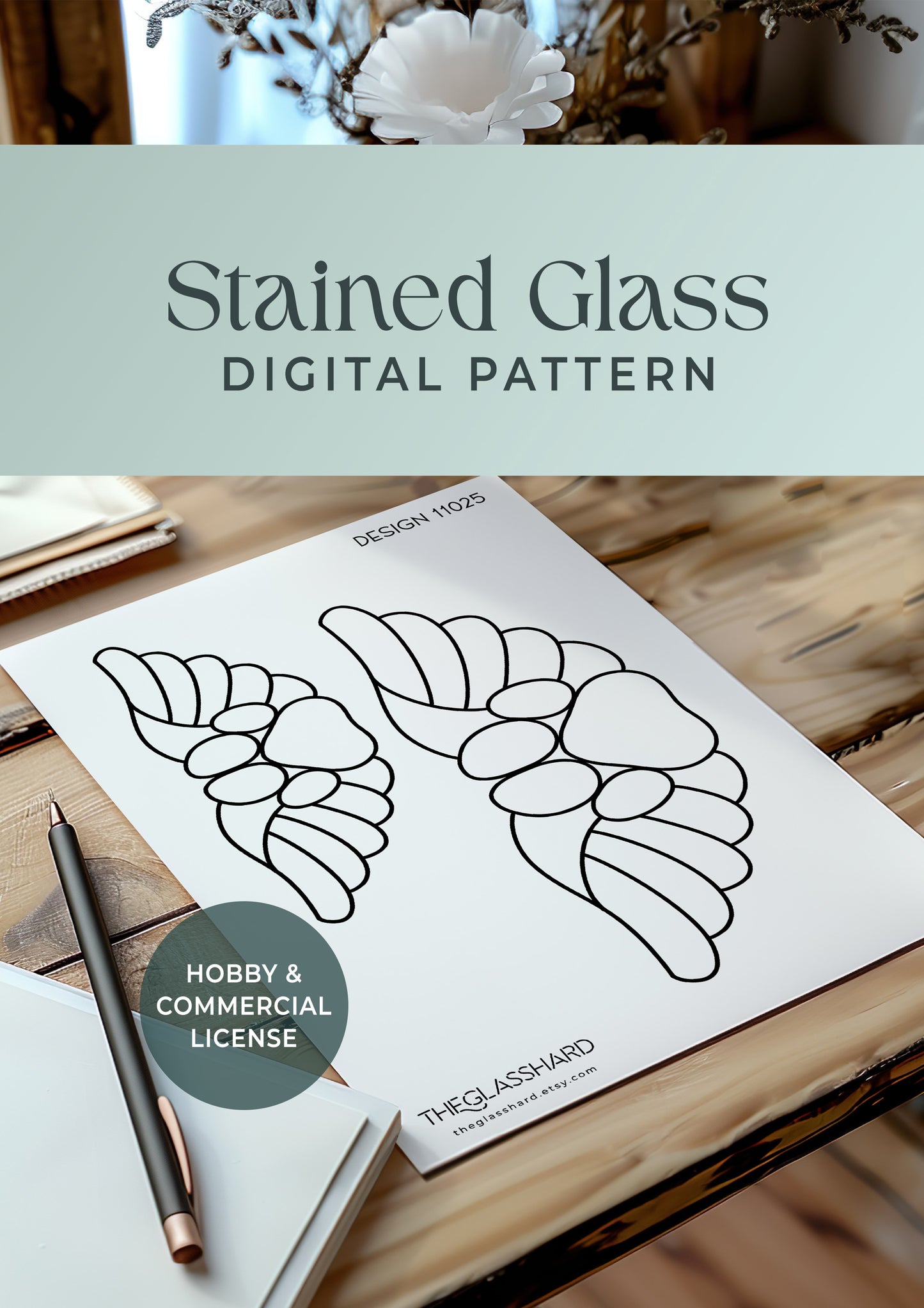 Wings Pet Paw Stained Glass Digital Pattern