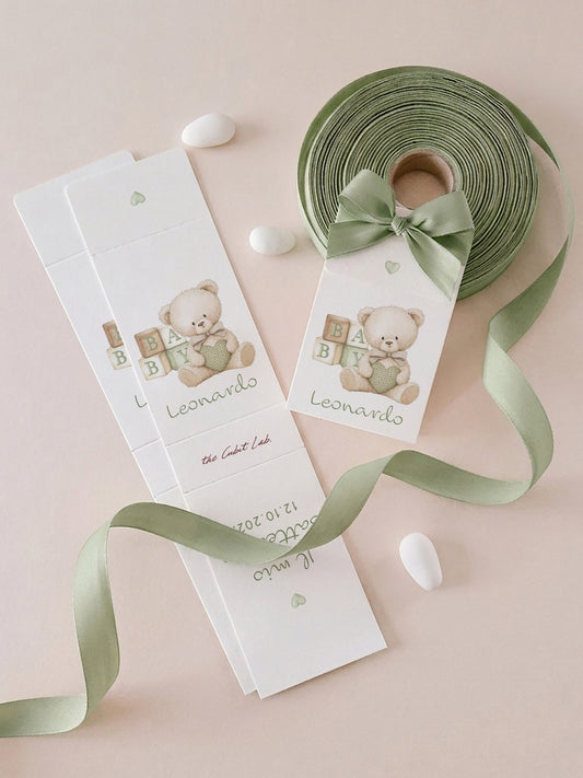 Personalized Sage Green Baptism Favor Box,Porta confetti Battesimo fai da te, Bomboniera nascita, Bomboniera gemelli, porta caramelle, salvia chiaro Baby Shower Cute Animals Favor Box
